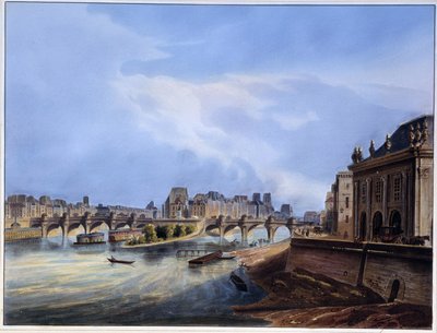 Udsigt over broen Neuf - i "" Paris en 1837" af Arnout af Louis Jules Arnout
