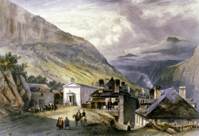 Landsbyen Eaux chaudes, ca. 1850 (litografi) af Louis Julien Jacottet