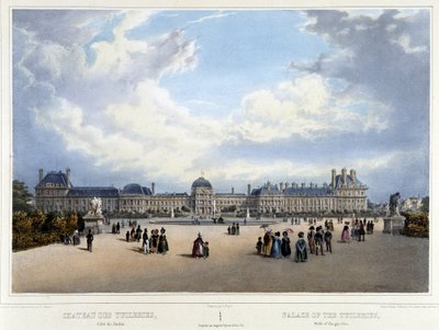 Udsigt over paladset og Tuileriernes have - i "" Promenade dans Paris et ses environs"", af Jacottet og Benoist, Paris, v.1840 af Louis Julien Jacottet