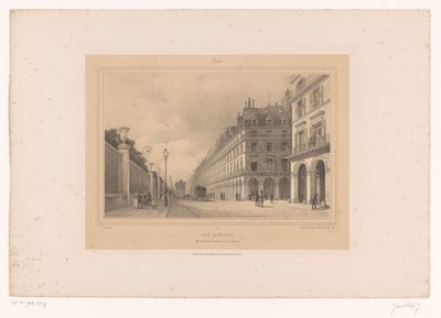 Udsigt over Rue de Rivoli Rue de Rivoli. Ministère des Finances et de la Marine (titel på objekt) Ansigter i og omkring Paris (serietitel) Paris (serietitel på objekt) af Louis Julien Jacottet