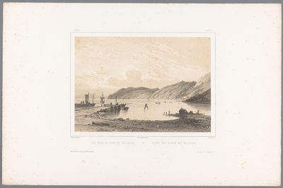 Udsigt over havnen i Mölle Vue prize du Port de Mólleleie / Udsigt fra Havnen ved Mólleleie (titel på objekt) Faces in Scandinavia (serietitel) Vues du Nord. Ruskind (serietitel) af Louis Julien Jacottet