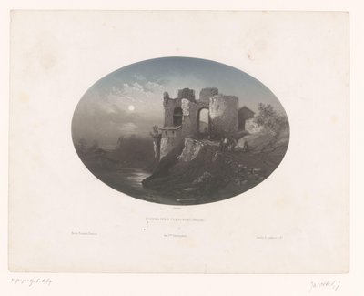 Udsigt over ruinerne af slottet af de fire Heemskinderen Château des 4 fils Aymond (Gironde) (titel på objekt) af Louis Julien Jacottet