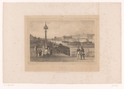 Udsigt over Palais du Louvre fra Pont Neuf Le Louvre, pris du Pont-neuf (titel på objekt) Ansigter i og omkring Paris (serietitel) Paris (serietitel på objekt) af Louis Julien Jacottet