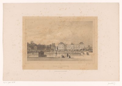 Udsigt over Luxembourg-paladset fra Jardin du Luxembourg Palais du Luxembourg, Côté du Jardin (titel på objektet) Gezichten in en om Paris (serietitel) Paris (serietitel på objekt) af Louis Julien Jacottet