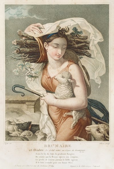 Brumaire (oktobernovember), anden måned i den republikanske kalender, indgraveret af Tresca, fransk, ca. 1794 (gravering) af Louis Lafitte
