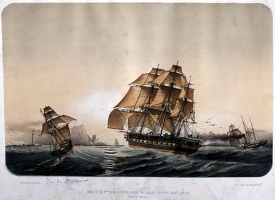Fregate 2. række i Gibraltar. af Louis Le Breton