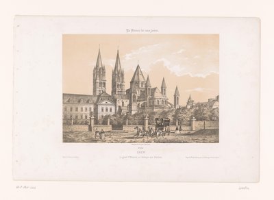 Zicht op de Abbaye aux Hommes met de Saint-Étienne Church te Caen Caen. Den store Etienne eller Menneskenes Abbey (titel på objektet) Hedendaags Frankrijk (serietitel) Frankrig i dag (serietitel på objekt) af Louis Le Breton