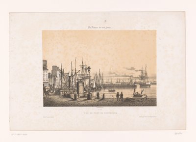 Udsigt over havnen i Cherbourg Vue du port de Cherbourg (titel på objekt) Contemporary France (serietitel) La France de nos jours (serietitel på objekt) af Louis Le Breton