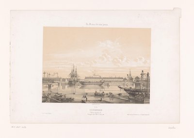 Udsigt over Bassin Napoléon III ved havnen i Cherbourg Cherbourg. Basin Napoleon III (titel på objekt) Contemporary France (serietitel) La France de nos jours (serietitel på objekt) af Louis Le Breton