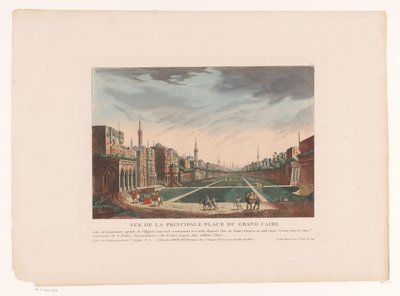 Udsigt over en plads i Kairo Vue de la Principale Place du Grand Caire (titel på objektet) Bybilleder i Italien, Spanien og Egypten (serietitel) af Louis Lecoeur
