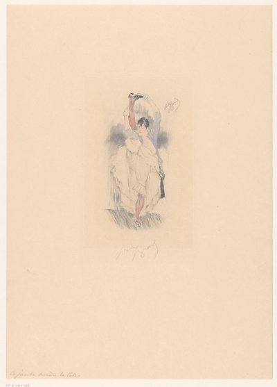 Cancan-danserinde med benet strakt bag hovedet La jambe derrière la tête (titel på objekt) af Louis Legrand (signed by artist)