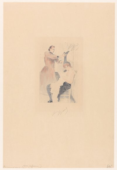 Cancan-danser sidder på en stol, mens han laver en fleksibilitetsøvelse Brisement assis (avec professeur) (titel på objekt) af Louis Legrand (signed by artist)