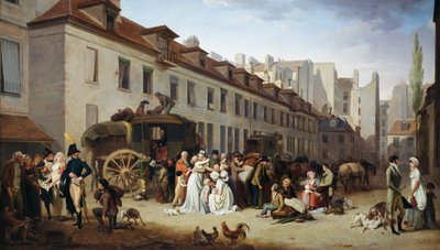 Ankomst af diligence i gården til Messageries af Louis Leopold Boilly