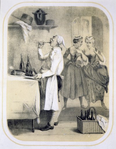Gluttony in the Kitchen, fra en serie af print, der forestiller de syv dødssynder, ca. 1850 af Louis Leopold Boilly