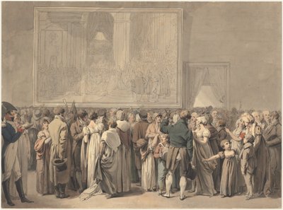 Offentligheden i Louvre-salonen, ser maleriet af "Sacre", påbegyndt 1808 (pen, blæk og akvarel) af Louis Leopold Boilly