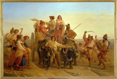 Høstmændenes ankomst til Pontins-sumpene ... af Louis Leopold Robert