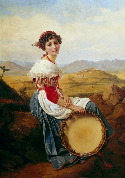 Portræt af en bonde fra landskabet i Rom En ung italiensk musiker med en tamburin. Maleri af Louis Leopold Robert (1794-1835) 1824 Dim. 0,46 x 0,37 m. af Louis Leopold Robert