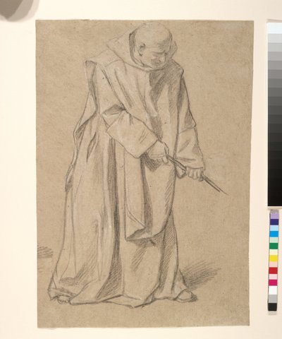 Studie af en munk, der trækker i et reb (sort og hvidt kridt på brunt papir) af Louis Licherie de Beurie