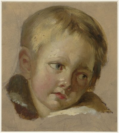 Skitse af en babys hoved med lyst blond hår af Louis Léopold Boilly (rejected attribution)