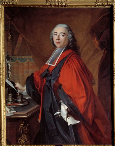Portræt af en dommer. På hans skrivebord er der et krucifiks og en skrivenødvendighed. Maleri af Louis Tocque (1696-1772) af Louis Tocqué