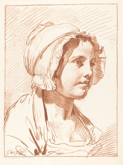 Leder af en ung kvinde iført kasket, før 1764. af Louis Marin Bonnet