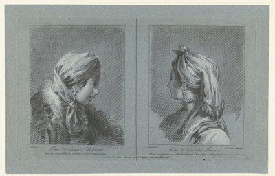 Portræt af en moskusagtig mælkepige og en finsk tjenestepige Tête de laitiere Moscovite (titel på objekt) Tête de Servante Finoise (titel på objekt) af Louis Marin Bonnet