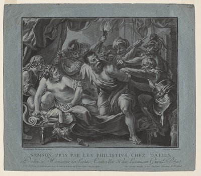 Samson taget af filistrene i Delilas hus af Louis Marin Bonnet