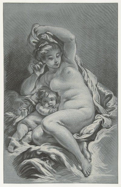 Venus i Cupido Venus og Amor på en delfin af Louis Marin Bonnet
