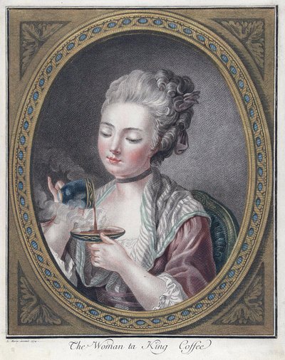 Kvinde tager kaffe - Bonnet, Louis-Marin (1743-1793) - 1774 - Radering, akvarel - 28,7x23,4 - Privat samling af Louis Marin Bonnet