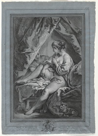 Ung kvinde siddende på en seng, 1764-1767. af Louis Marin Bonnet
