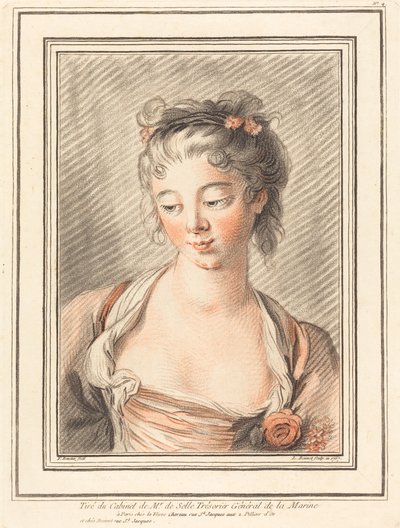 Buste af en ung kvinde, der kigger ned af Louis Marin Bonnet after François Boucher