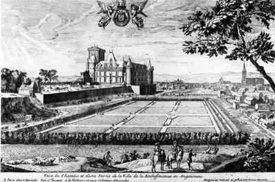 Chateau de la Rochefoucauld i Liancourt; gravering af Louis Menier - Familiearkiver. af Louis Meunier