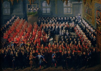 Bed of Justice afholdt i Parlement de Paris, 12. september 1715 af Louis Michel Dumesnil