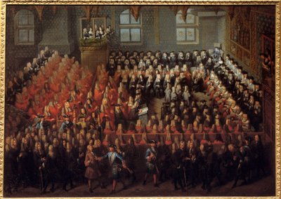 Retfærdighedens seng holdt af Ludvig XV (1710-1774) i Storkammeret i Paris