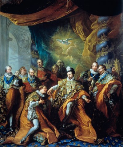 Institution of the Holy Spirit Order (Order of the Holy Spirit) af Henry III Maleri af Louis Michel van Loo (1707-1771). 1700-tallet. Paris, Musee de la Legion d