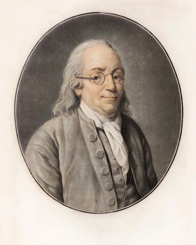 Benjamin Franklin. Portræt (gravering) af Louis Michel van (after) Loo