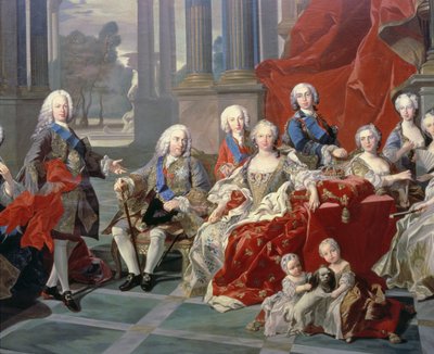 131 0794093/1 Familien til Philip V af Spanien (1683-1746) detaljer, der skildrer kongen, hans anden kone Elizabeth Farnese og den fremtidige Ferdinand VI af Louis Michel van Loo