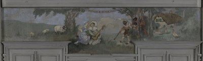 Pierrot et Colombine - Model til Jean Coquelins spisestue, Villa Longchamp, Neuilly, ca. 1900 (olie) af Louis Morin