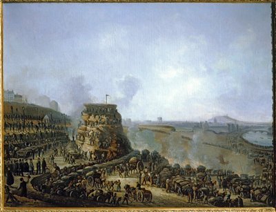 Kejser Napoleon III og kejserinde Eugenie besøger Chaillot-højen ... (maleri på lærred) af Louis Moullin