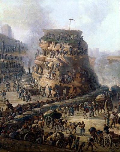 Kejser Napoleon III (1808-73) og kejserinde Eugenie (1829-1920) besøgte Chaillot-bakken, mens de blev jævnet med jorden, 1867 (detaljer) af Louis Moullin