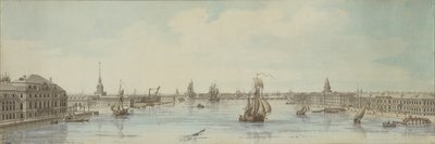 Udsigt over bredden af floden Neva mellem Vinterpaladset og Videnskabsakademiet af Louis Nicolas de Lespinasse