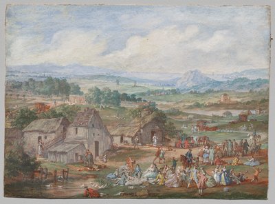 En festpicnic nær en landsby af Louis Nicolas van Blarenberghe