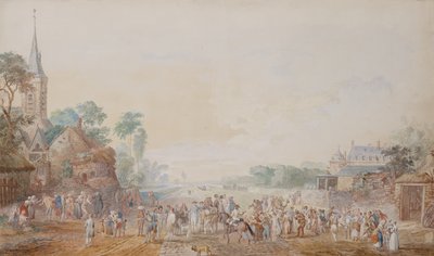 Hertugen af Penthievre med Benjamin Franklin på sin højre side, der deltager i en gennemgang af hans frivillige regiment ved siden af hans slot ved Rambouillet af Louis Nicolas van Blarenberghe