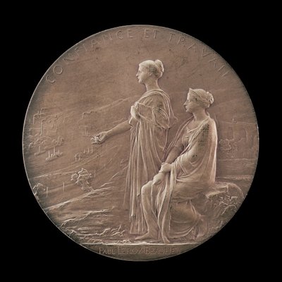 Personificeringer af tillid og industri i et landskab [omvendt], 1900. af Louis Oscar Roty