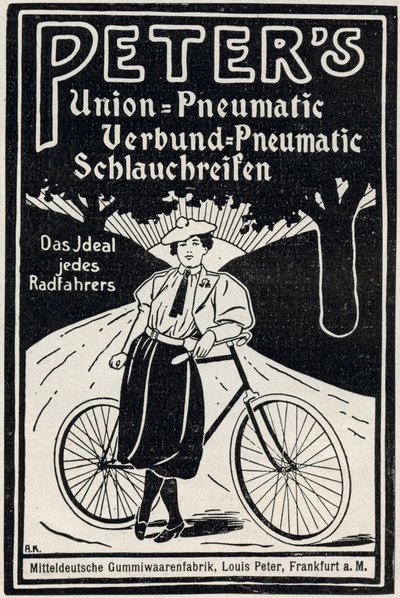 Annonce for Peters pneumatiske cykeldæk, 1898 af Louis Peter