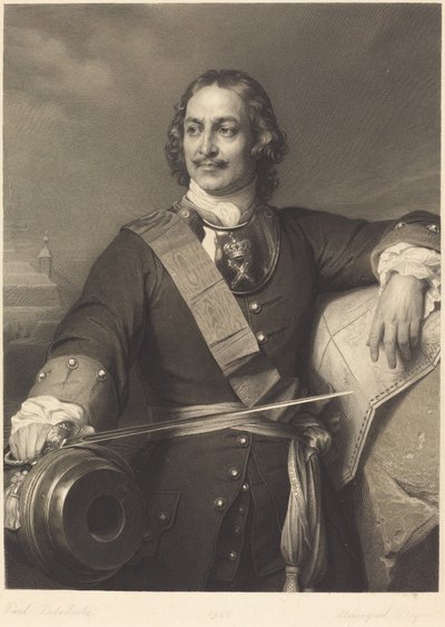 Peter den Store af Rusland af Louis Pierre Henriquel after Paul Delaroche