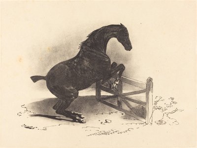 Hest hopper en barriere af Louis Pierre Marie Courtin after Théodore Gericault