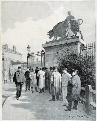 Strejkere på slagteriet Villette af Louis Remy Sabattier