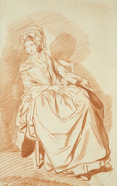 Studie af en siddende dame (rødt kridt på papir) af Louis Rolland Trinquesse