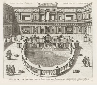 Nymphaeum i de Villa Giulia te Rom Springvand lavet af pave Iiulio tredje i Rom i Via Flaminia (...) (titel på objektet) Springvandene i Roms paladser og haver (serietitel) Fonteinen in de paleizen en tuinen van Rome (serietitel) af Louis Rouhier